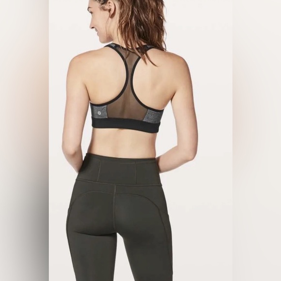 Lululemon Speed Up Bra Heathered Black Sports Top Yoga Run Mesh - Picture 2 of 7